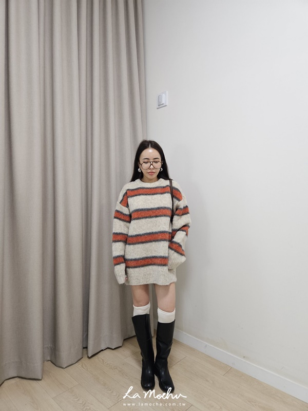 圓領混色條紋羊毛衣